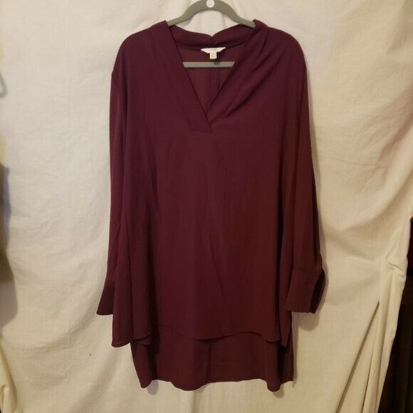 Terra & Sky Womens Sz 2XL Purple  Solid Long Sleeve Long Back Blouse - Picture 5 of 9